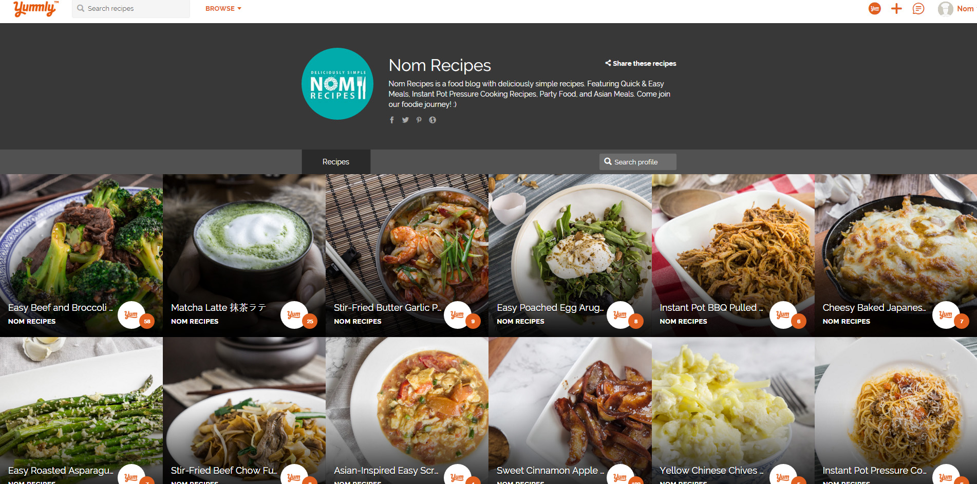 yummly publisher profile page